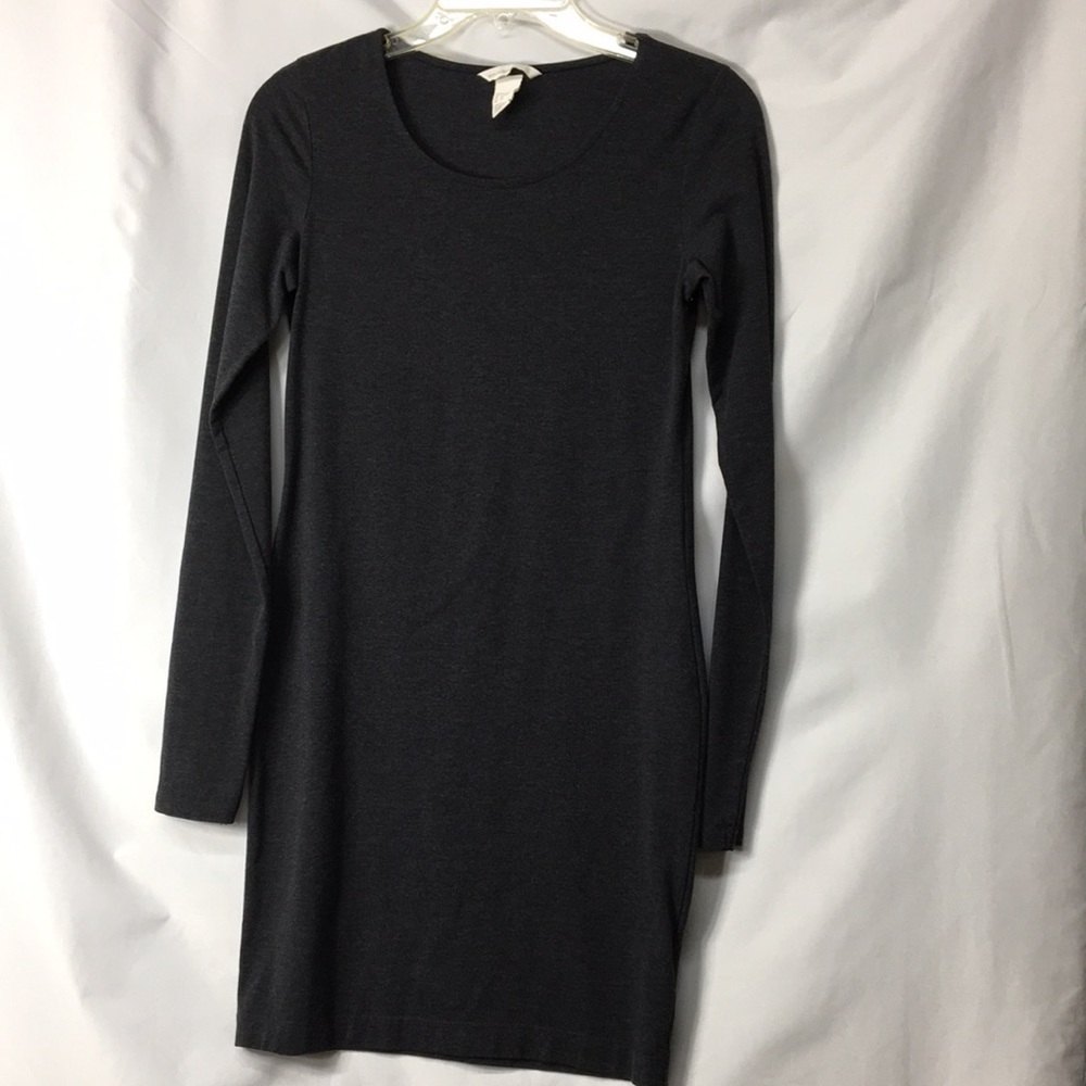 H&M Women’s Basic Gray Long-Sleeve Midi Dress Size S Like-NEW Condition